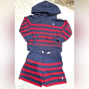 Polo by Ralph Lauren 2T Kids Sweatshirt and Shorts Set - Navy and Red